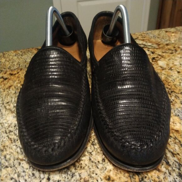 Alan Payne Black Bergamo Deerskin & Lizard Loafers Antique Sz 9 A main image 5